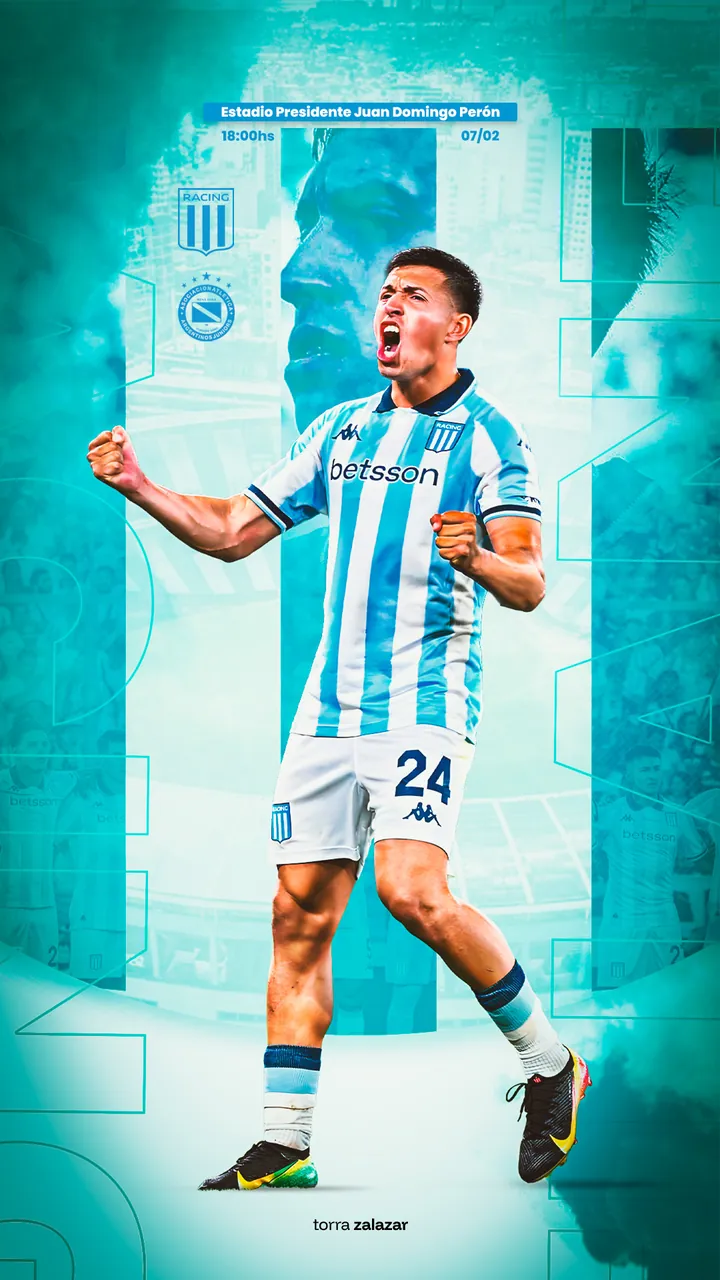 Pieza de Racing Club en tonos celestes