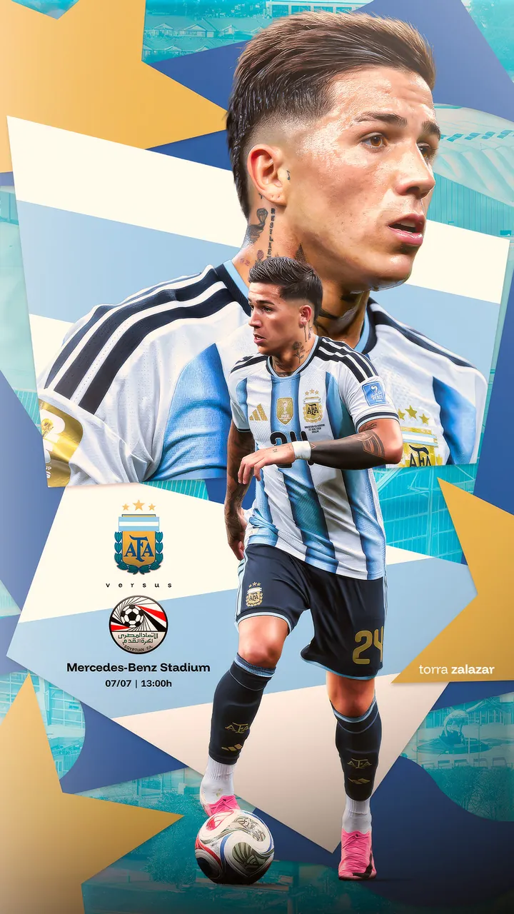 Jugador de la Selección Argentina con fondo geométrico