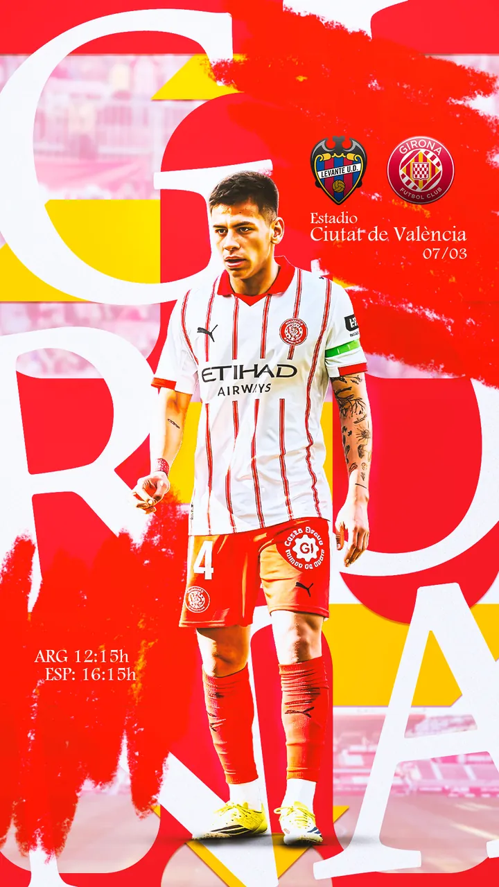 Pieza de Girona con tipografía gigante en rojo